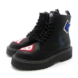 Karl Lagerfeld Paris Women’s Dixie Logo Patch Embellishment Combat Boots -NWOT
